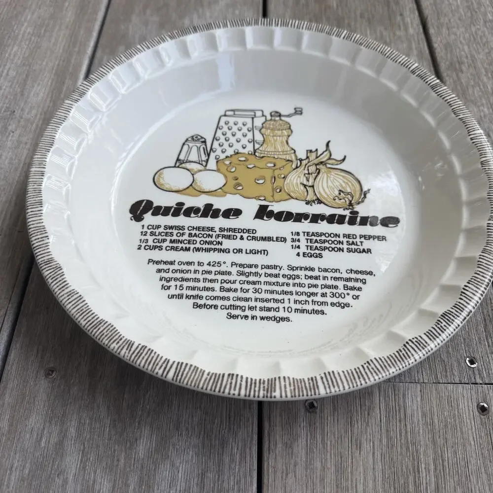 VTG 1983 Royal China By Jeanette Recipe Quiche Lorraine 11” Pie Plate Cottage
